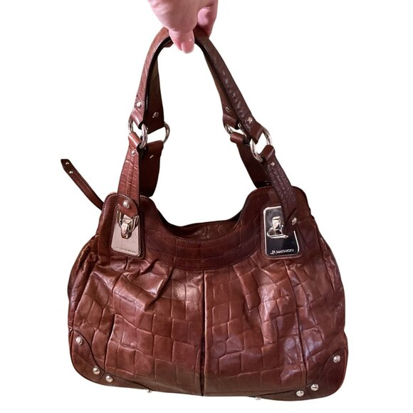 B. Makowsky Brown Leather Boho Bag With Leopard Print Lining & Dust Bag - Picture 2 of 8